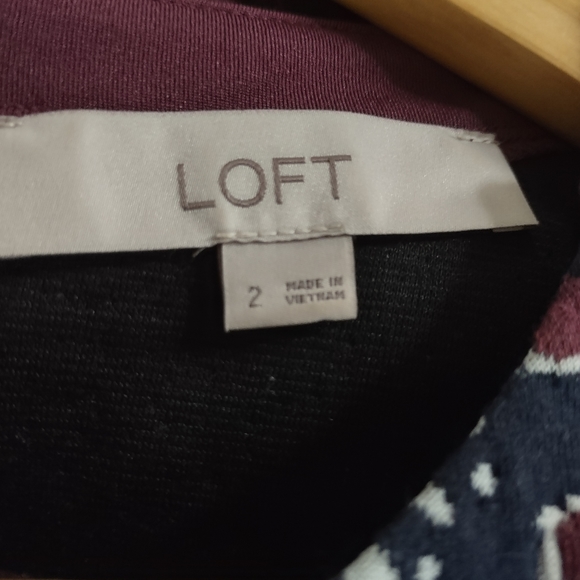 Loft Burgundy+Navy Jacquard Shift Dress In Size 2 - Picture 6 of 7